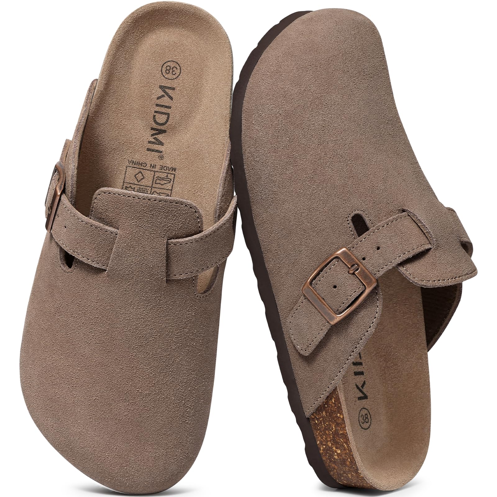 Photo 1 of KIDMI Genuine Suede Clogs for Women Men Cork Footbed Sandals Leather Mules Potato Shoes with Arch Support Mocha 39