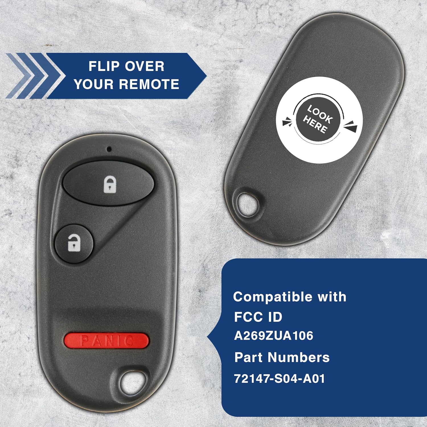 2X KeylessOption Keyless Entry Remote Car Key Fob Control 3-Button Lock Unlock Panic Replacement for 1994-2000 Honda Civic Accord (A269ZUA106, 72147-S04-A01)