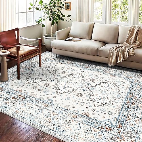 CHAMPLANT Alfombra de diseño retro bohemio de 4 x 6 pies, lavable, para sala de estar, interior, antideslizante, grande, persa y oriental, para