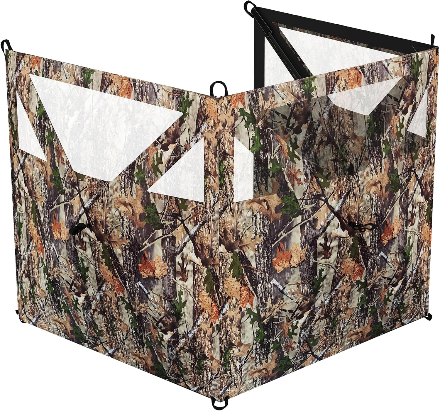 Outsunny Hunting Blind with One-Way View Mesh, 3-Panel Blind See Through with Wind Screen, 3 Storage Pockets, Guylines and Stakes, 176" x 58.3", Camouflage