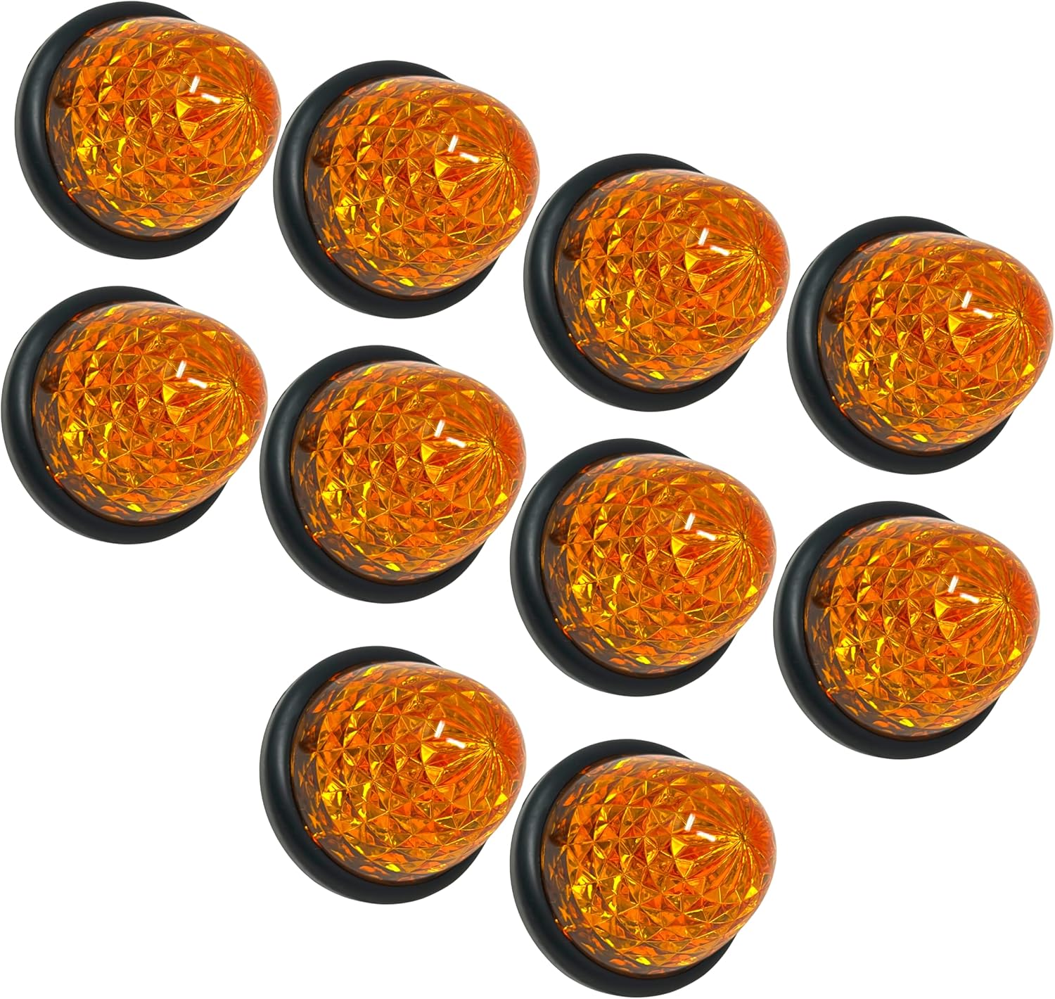 3.5" Inch Diameter 16 LED Round Beehive Cone Watermelon Trailer Side Marker Lights Red Amber Clear Lens Submersible 12V Rear Lights Peterbilt Trucks ATV Motorcycle (Amber, 10 Piece)