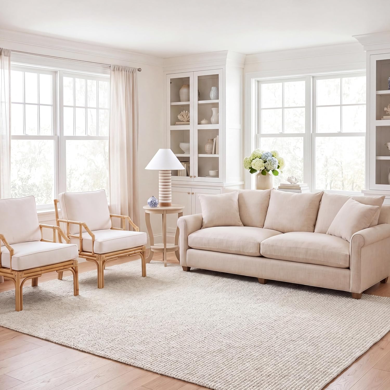 SAFAVIEH Area Rug 9x12 - Natural Fiber Collection - Large - Bleach & Ivory, Handmade Jute & Coir, Farmhouse Style, Chunky Textured Thick Pile (NF747B)