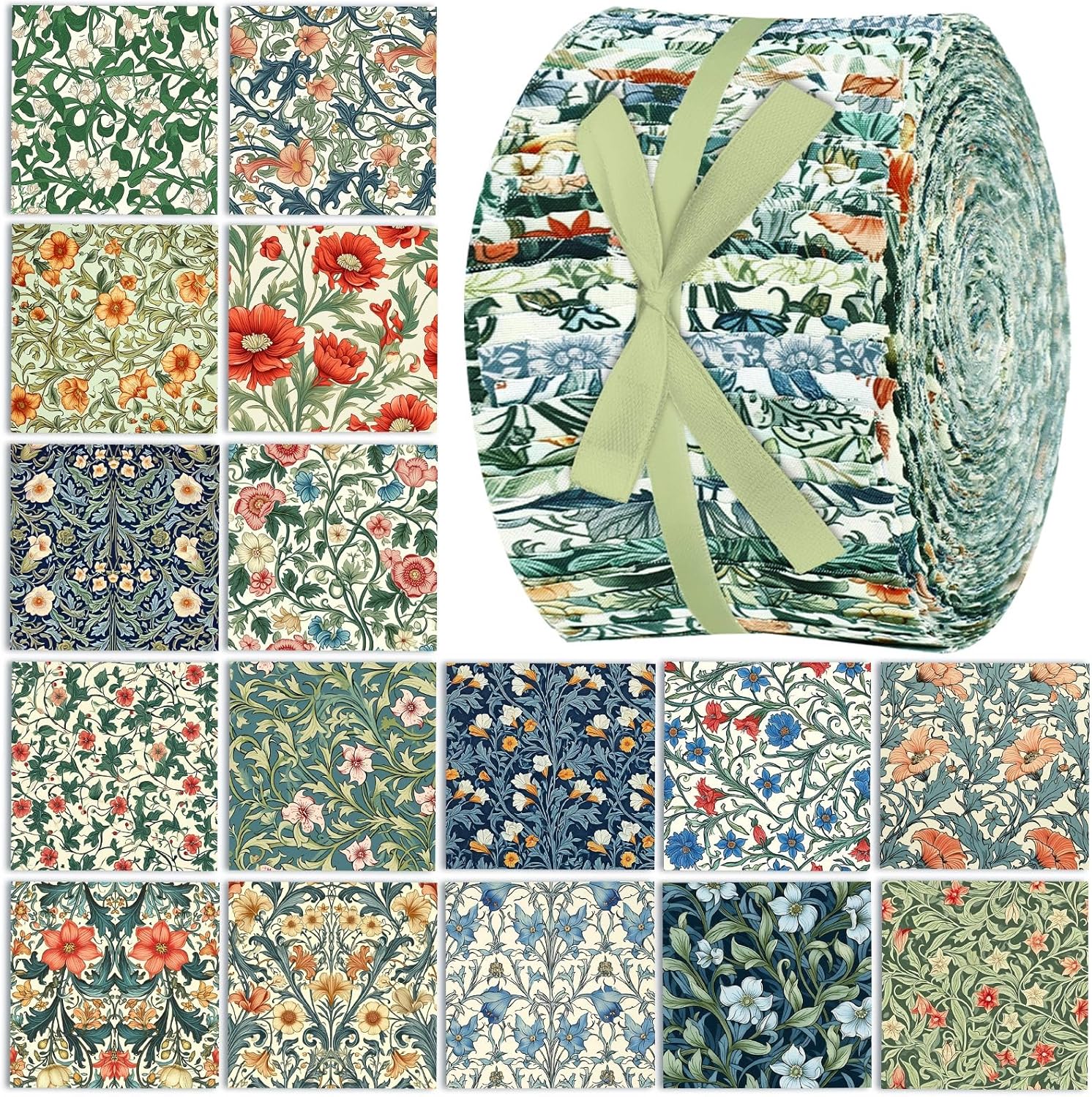 Ganeen 100 Pcs Patriotic Quilting Fabric Roll 2.56 Inch Retro 4th of July Fabric Squares Jelly Patchwork Precut Strips Bundles for Memorial Day Holiday Materials Craft DIY Sewing Cloths