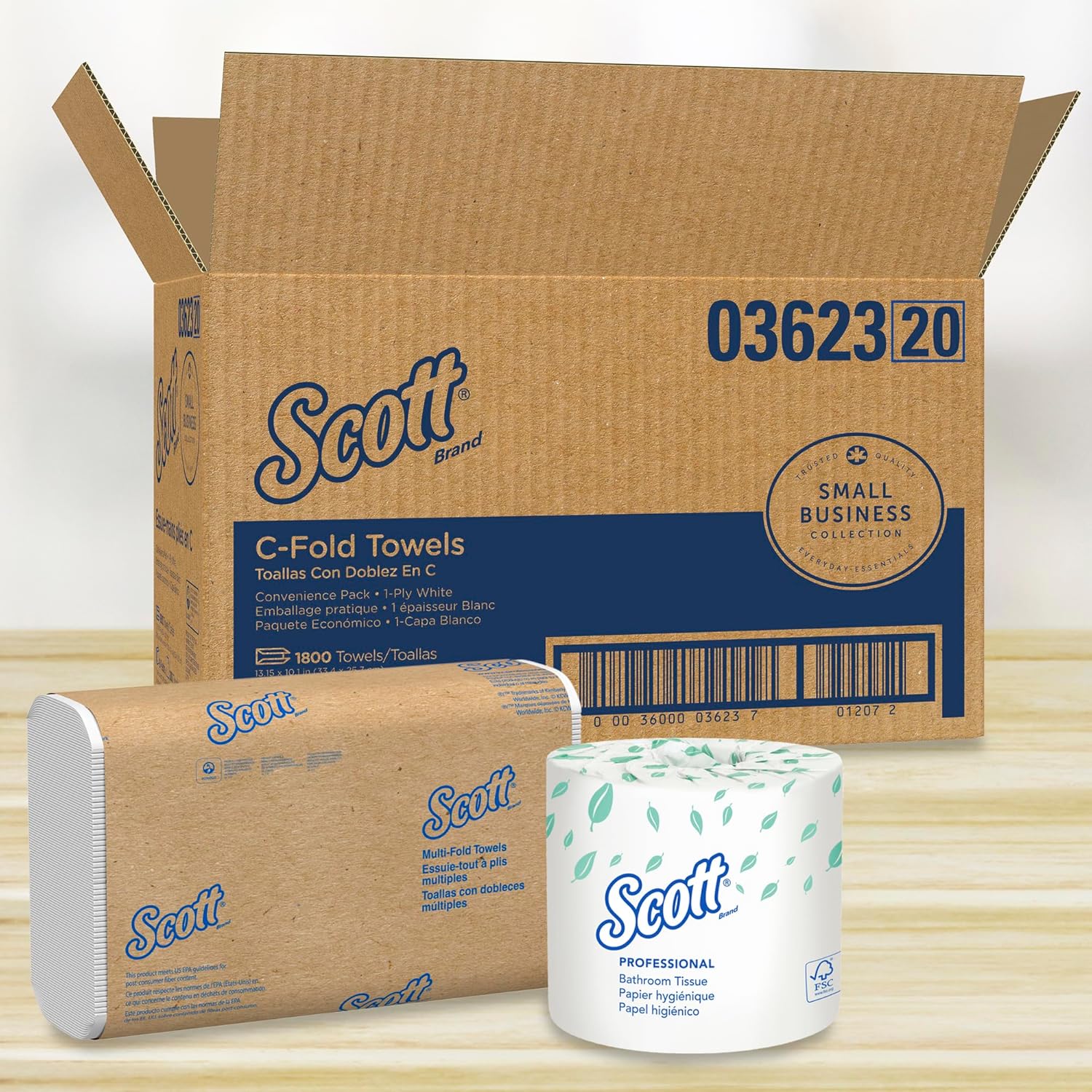 Scott Professional Scott® C-Fold Folded Paper Towels, Bulk (03623), with Absorbency Pockets™, White, (200 Sheets/Pack, 9 Packs/Case, 1,800 Sheets/Case)