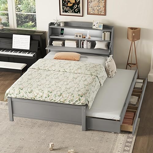 Miniatura 12 de Bellemave Cama individual con cajones, plataforma de madera con cabecero y estribo, cama capitán de madera para niños, niñas, niños, adolescentes,