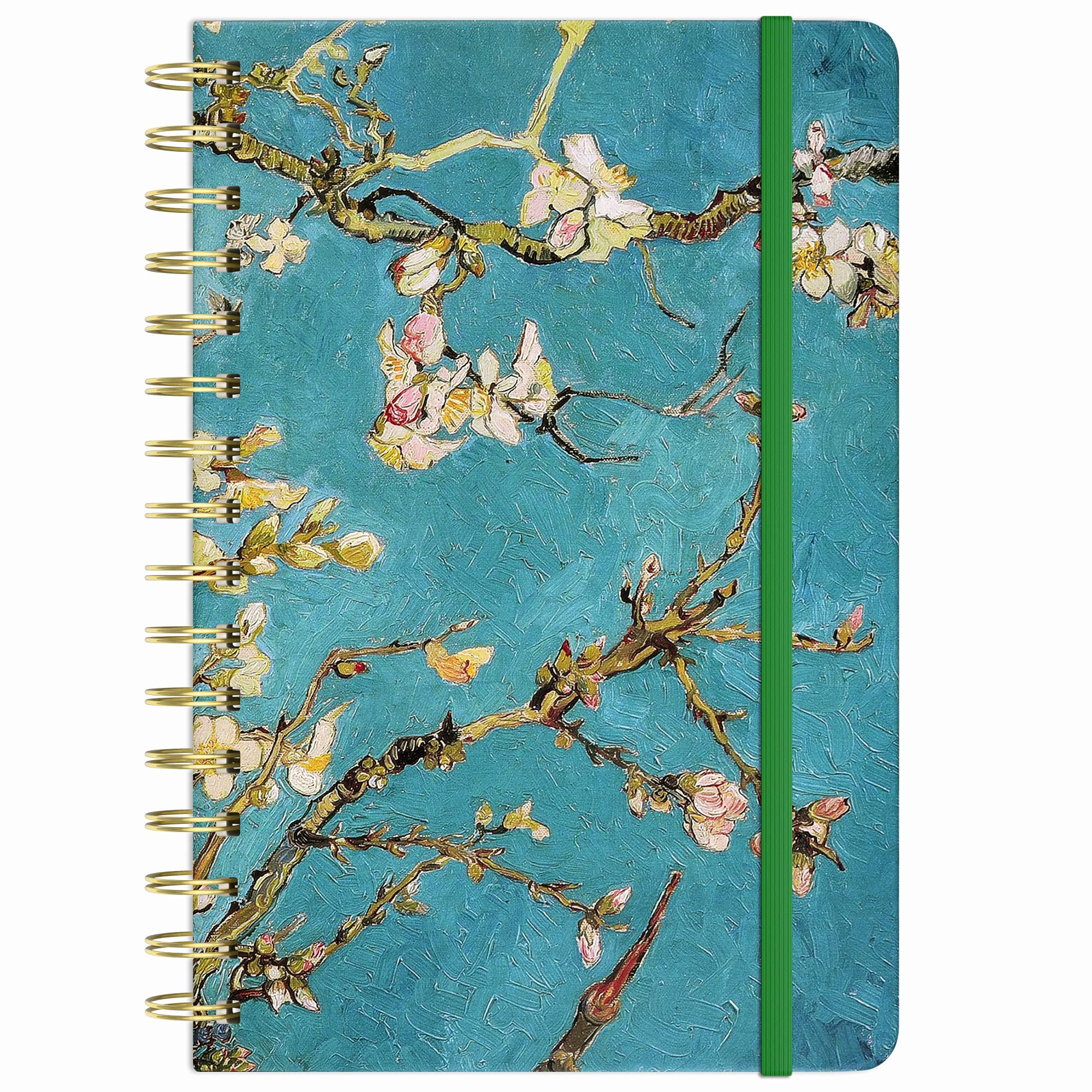 Huamxe Cuaderno de espiral con forro de tapa dura para mujeres, 21,3 x 15,2 cm, 160 páginas de papel grueso, lindos cuadernos estéticos florales a rayas para escribir el trabajo, flor verde
