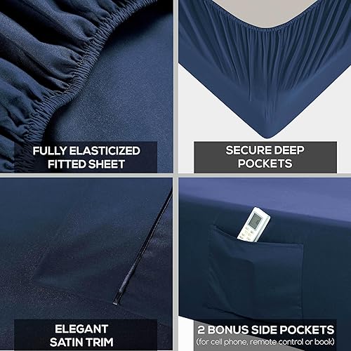 Vista 101 de Mueller Serie 1800 - Juego de sábanas ultrasuaves de 6 piezas, esquinas profundas de hasta 16 pulgadas, transpirables, hipoalergénicas, Verde