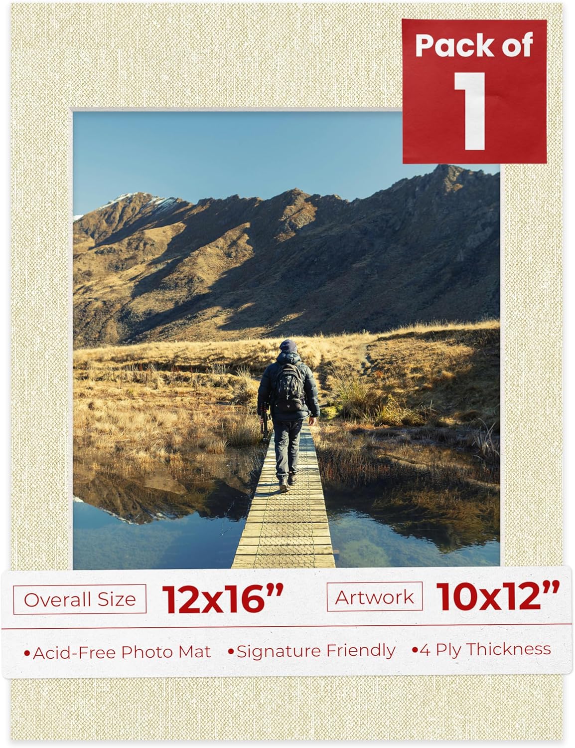 Poster Palooza 12x16 Mat Bevel Cut for 10x12 Photos - Acid Free Fresh Linen Canvas Precut Matboard - For Pictures, Photos, Framing - 4-ply Thickness