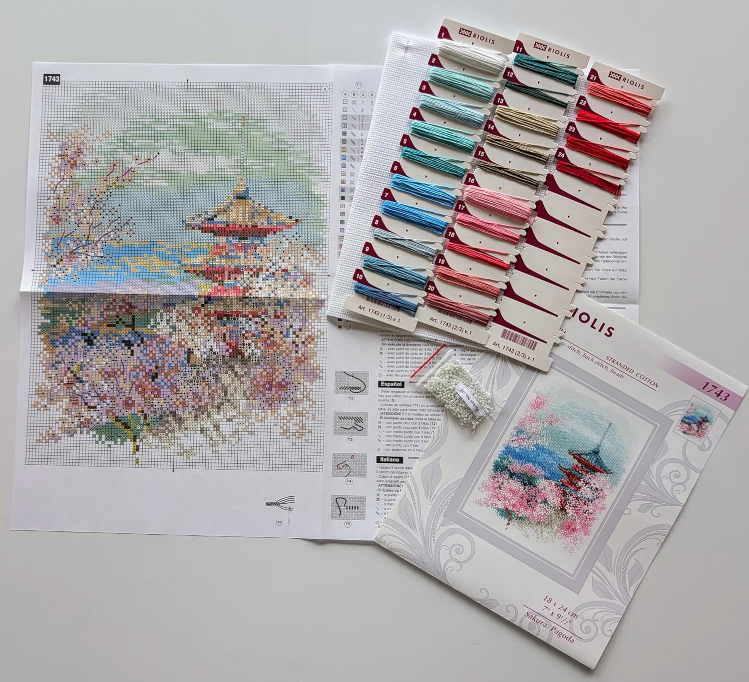 RIOLIS - Sakura. Pagoda 1743, Cross Stitch Kits 7,09" x 9,45", Cross Stitch Kits for Beginners & Advanced, Crossstitching Kit Adult, Embroidery Counted Stitching Kit