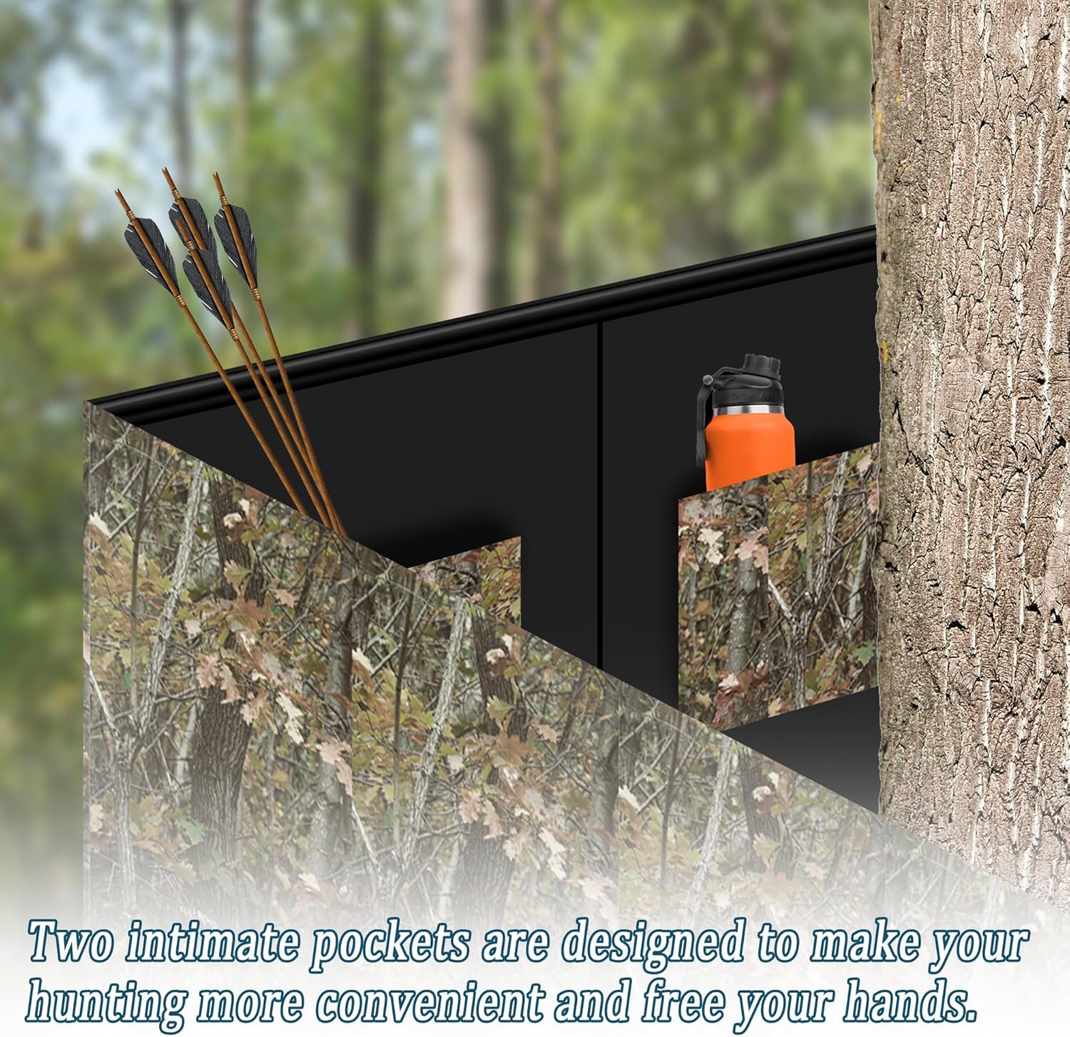 Hunting Tree Stand Blinds for Deer Hunting Universal Camo Tree Ladder Stand Blind Kit with Zipper and 2 Pockets Tree Stand Cover for Hunting Deer, Elk, Hunting Blind & Accessories