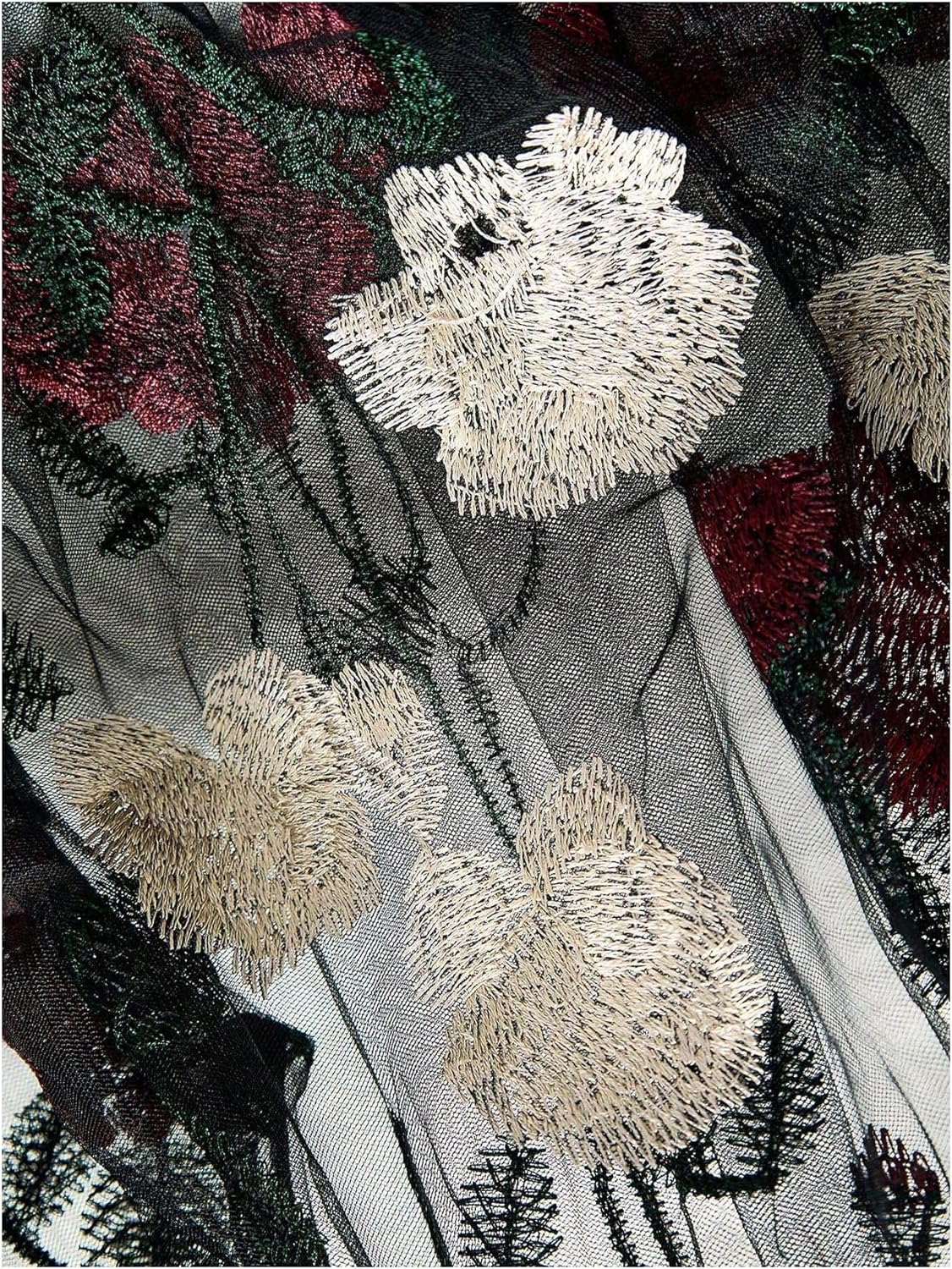 WDIRARA Women's Floral Embroidered Off The Shoulder Tops Mesh Sheer Bishop Sleeve Blouse Boho Crop Tops - Image 4