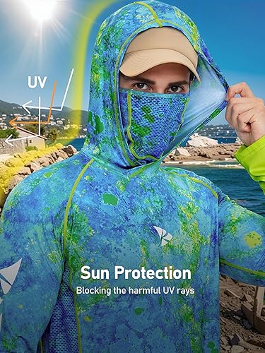 Miniatura 4 de Rodeel UPF 50+ - Camisa de manga larga para hombre, para senderismo, pesca, senderismo, con máscara, cuello UV, polaina con capucha