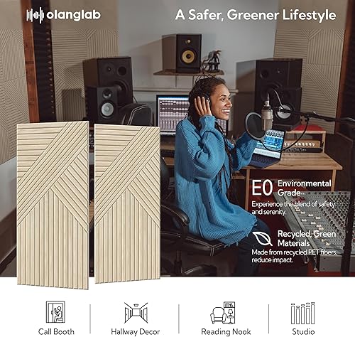 Miniatura 4 de Olanglab Paneles acústicos autoadhesivos de pared, paquete de 6, 23.6 x 11.8 pulgadas por cada panel acústico, absorbentes de sonido, paneles de