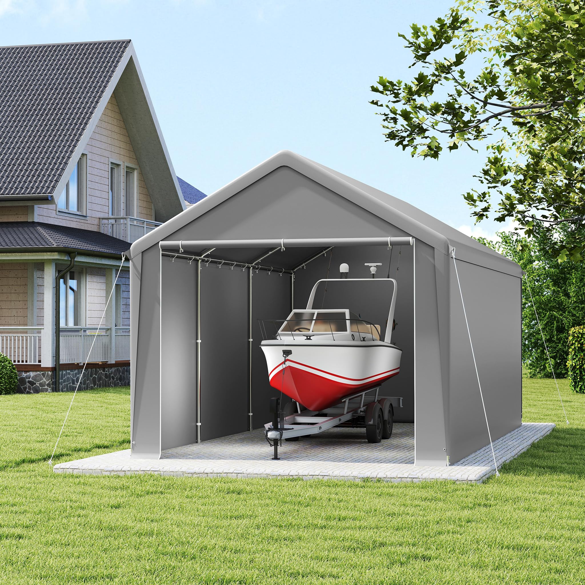 FIVMEN Carport tenda da campeggio 3 x 6 m con pareti laterali rimovibili resistente all'inverno grigio