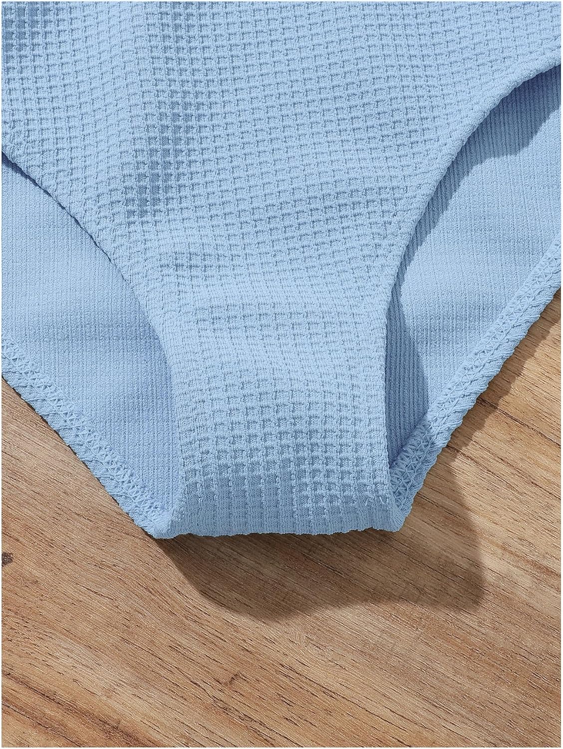 SHENHE Girl's 2 Piece High Waisted Ruffle Waffle Swimsuit Bathing Suit Bikini Sets 8 Years Light Blue image 4 of 5 B0DRXN97FB