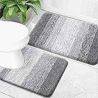OLANLY 2-Piece Microfiber Bathroom Rug Set: Plush Absorbent Bath Mat & U-Shaped Toilet Rug, Non-Slip, Quick Dry, Grey (24x16 + 24x20)