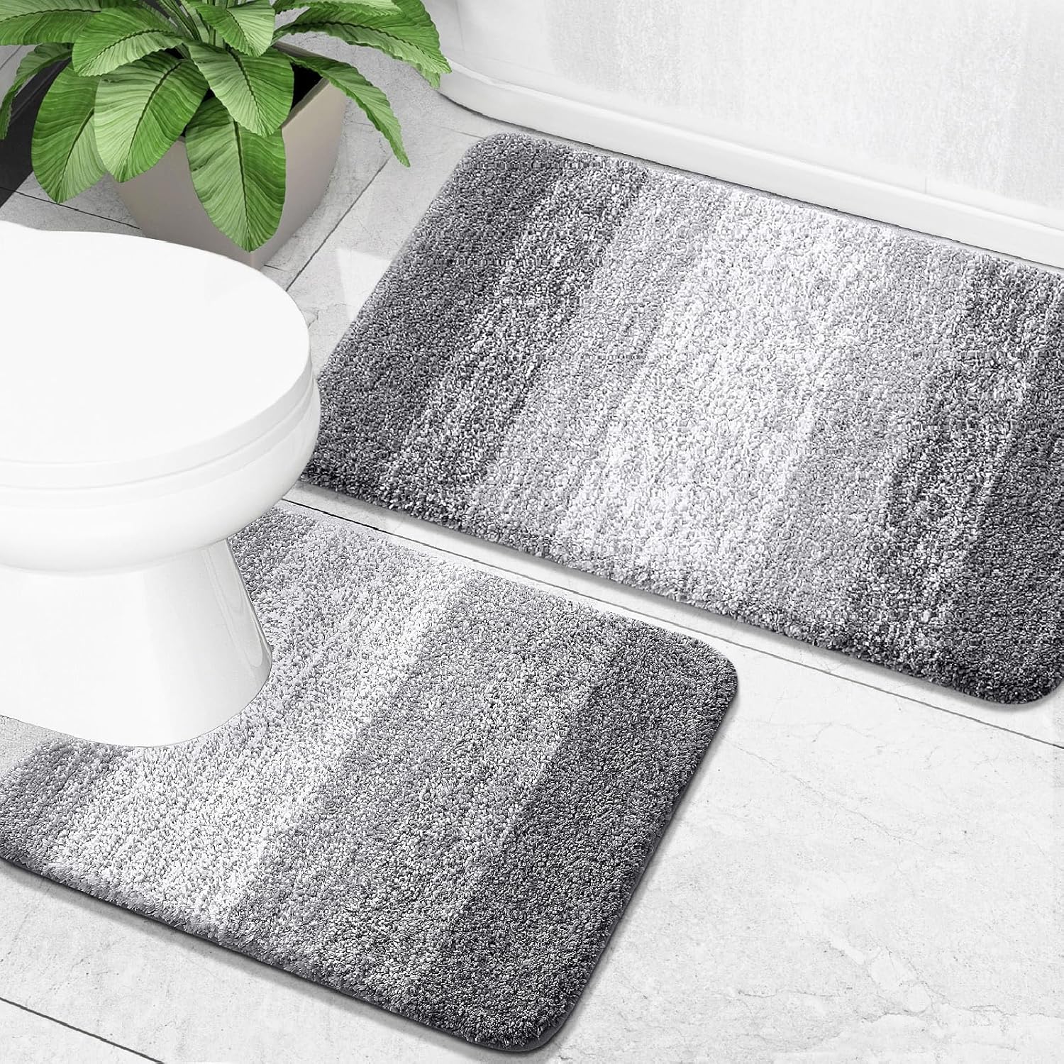 OLANLY Bathroom Rug Set 2 Piece Soft Absorbent Microfiber Bath Mats and U-Shaped Contour Toilet Rug Non-Slip Machine