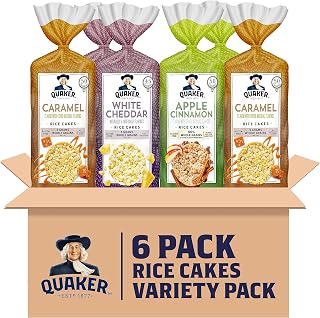 Quaker Large Rice Cakes Gluten Free Variety Pack - White Cheddar, Caramel Corn, Apple Cinnamon, 6 Bags Crispy Snacks