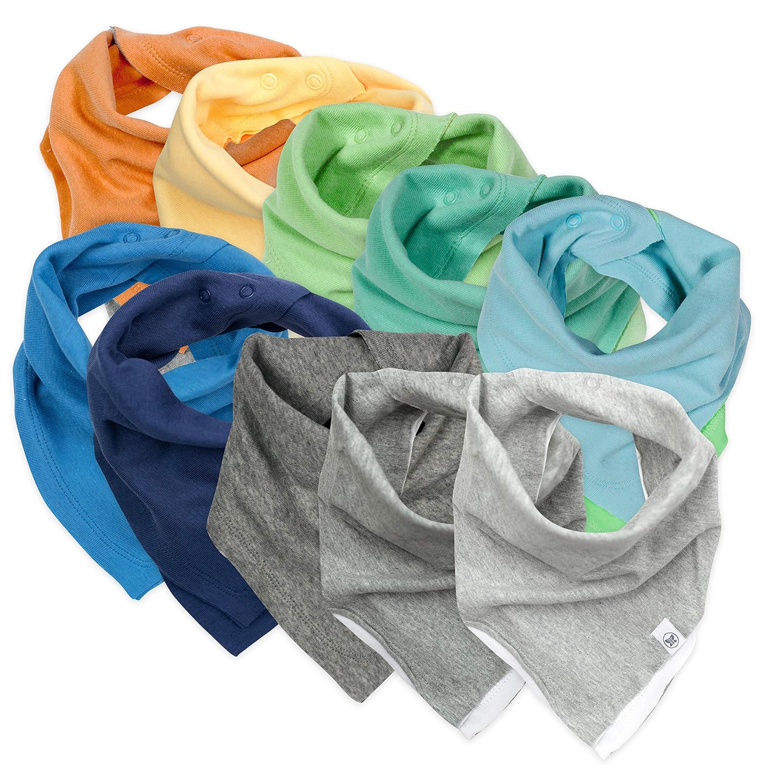 HonestBaby Organic Cotton Bandana Drool Bib Multi-Packs, 10-Pack Rainbow Boy, One Size