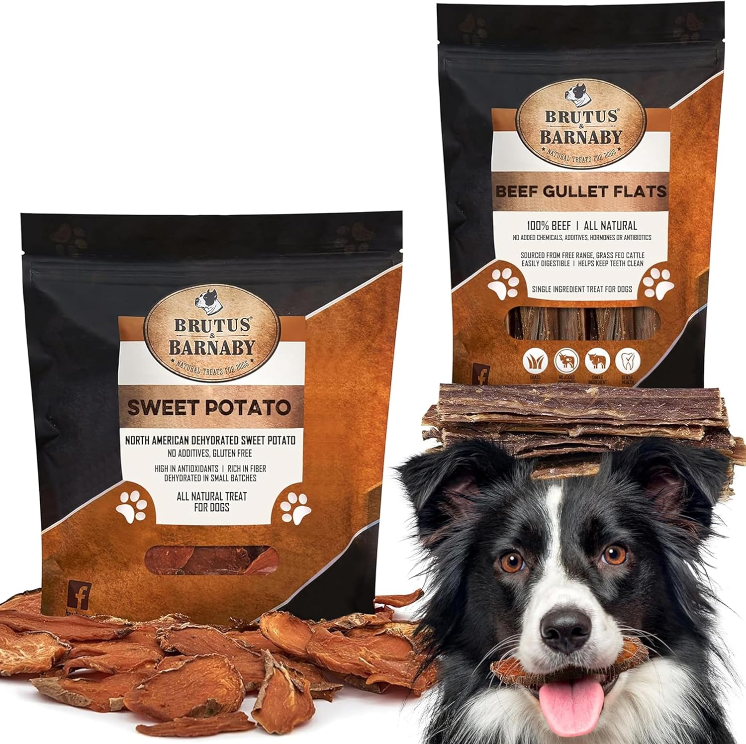BRUTUS & BARNABY Sweet Potato Treats 14oz + Beef Jerky for Dogs (15-Count)