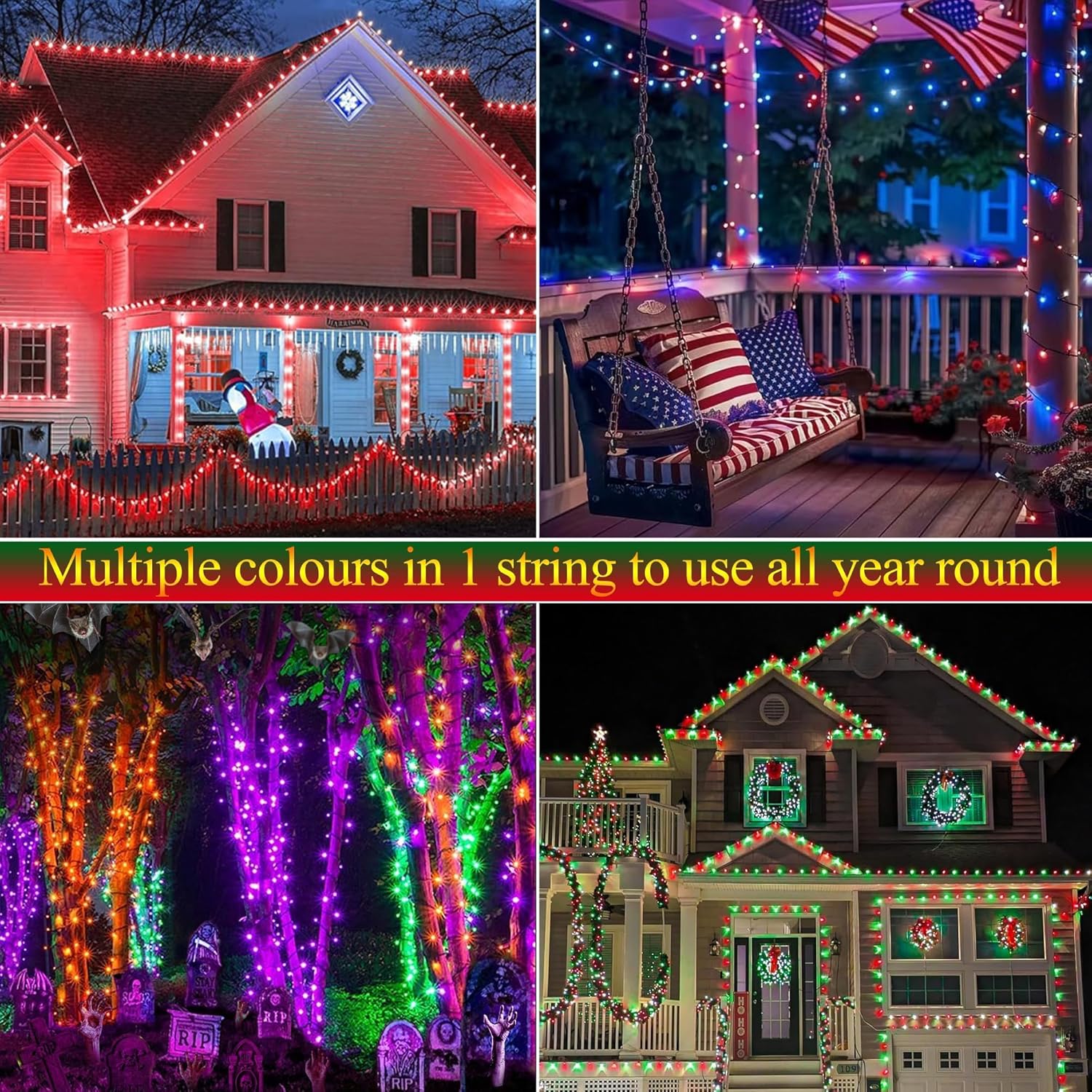 Joomer Easter String Lights Outdoor - 66FT 200LED RGB Pastel String Lights with Remote, Waterproof Outdoor Indoor with Timer Memory Function for Christmas, Easter Day Decor(Non-Connectable)