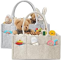 HIPHOP PANDA 2-Pack Diaper Caddy Organizer Grey/Oatmeal - Nursery Storage Bin & Portable Car Organizer for Diapers Wipes Essentials