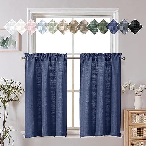 Miniatura 114 de Chyhomenyc Cortinas Rojas Navideñas de 84 Pulgadas de Largo Juego de 2 Paneles, Lino Sintético Texturizado Semi Filtrante de Luz Suave Aireado