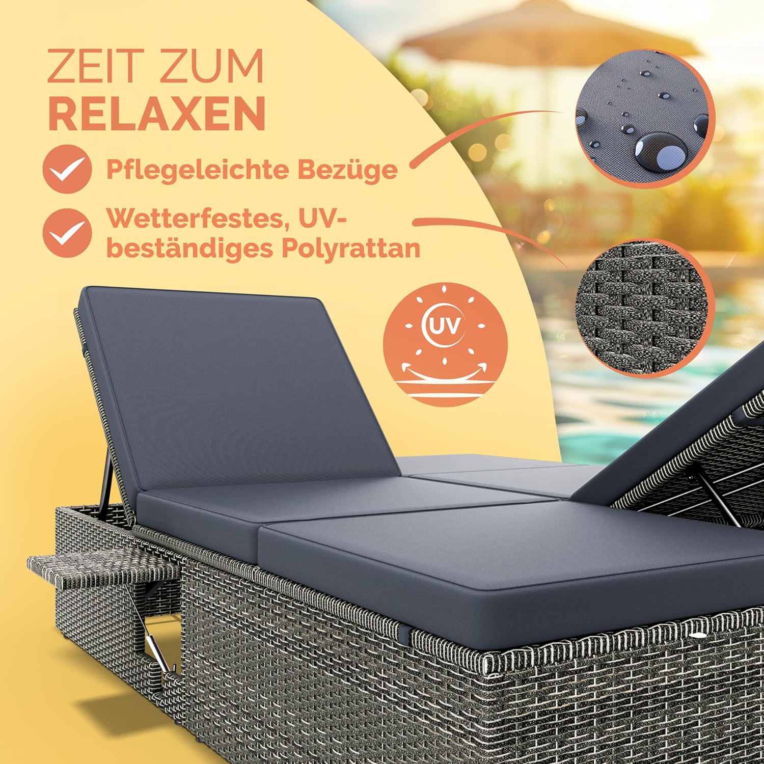 Image showing water resistance and easy care features of the chaise lounge