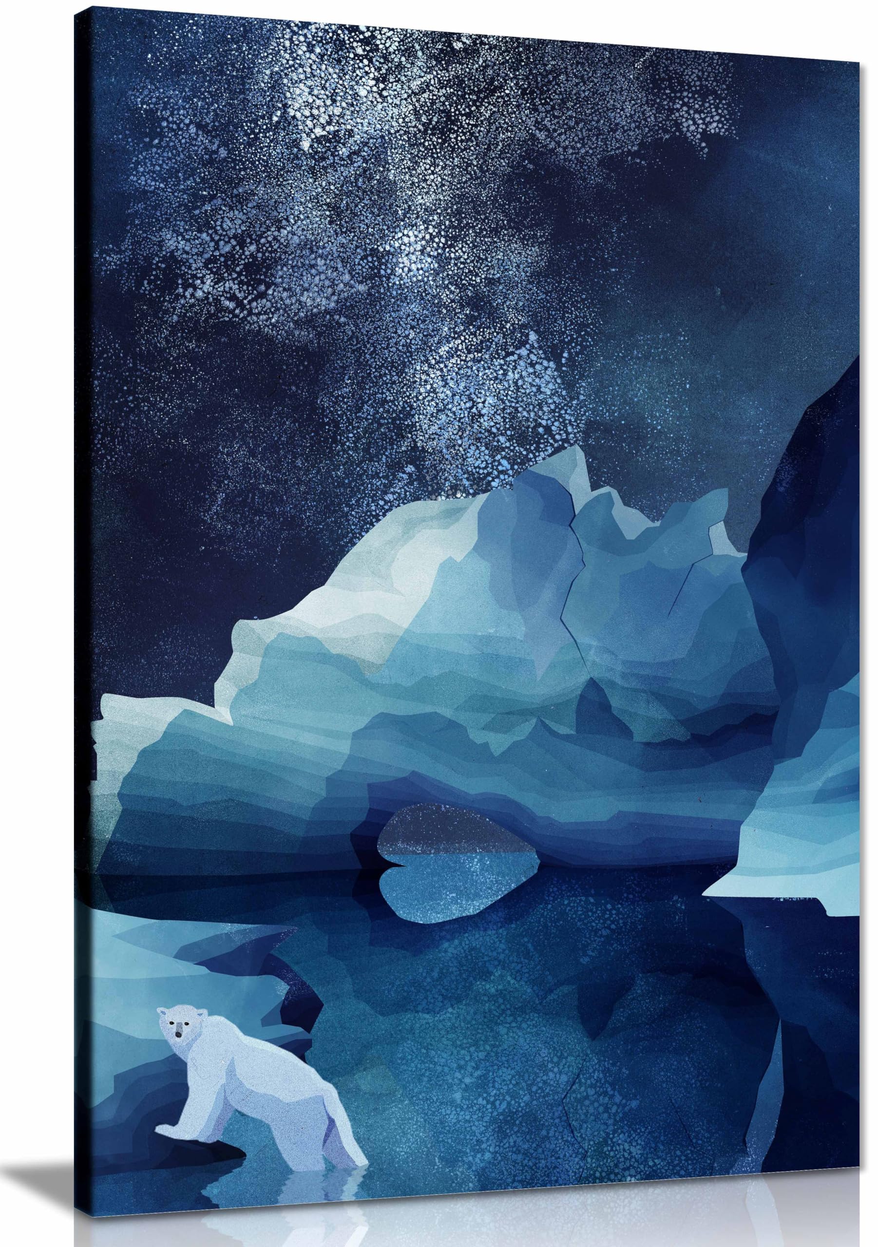 Polar Bear By Night Framed Canvas Print, Pictures for Home Walls, Bedroom, Living Room & Bathroom Decor 31x20cm (12x8in)