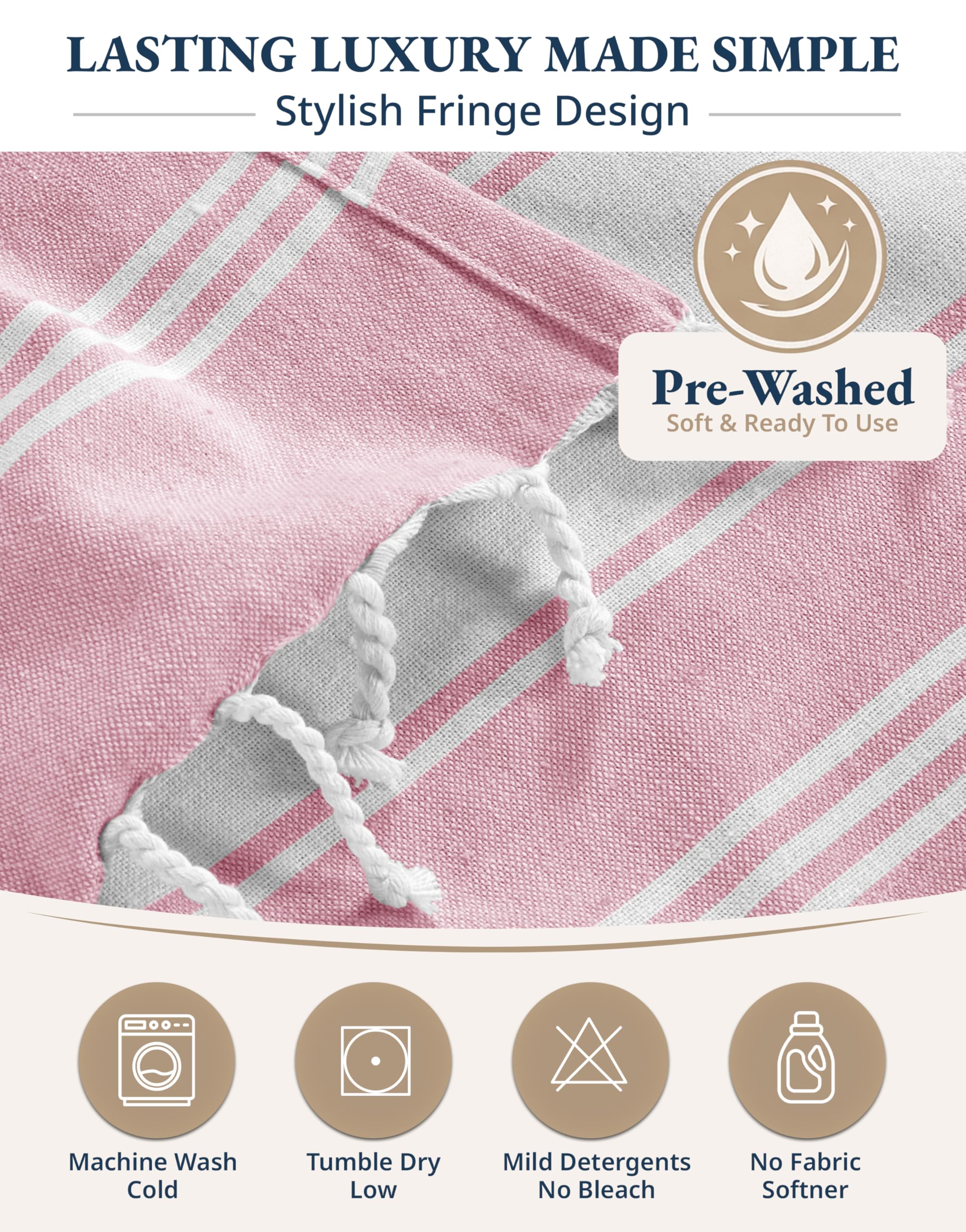 LANE LINEN – Ensemble de serviettes de plage turques, lot de 4 – Serviettes de plage, serviettes de piscine prélavées, serviette de plage extra grande, sèche rapidement et sans sable, serviette de