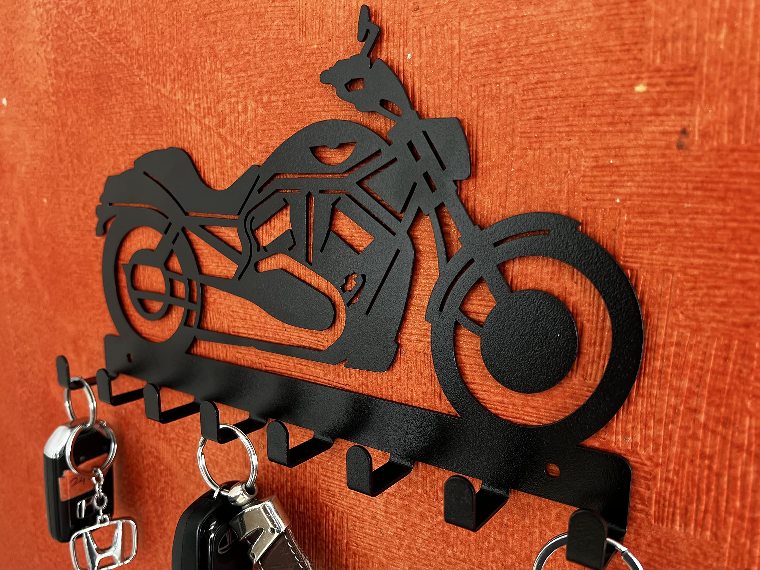 HeavenlyKraft Superbike Metal Key Holder - 8 Steel Hooks, Black - Wall Mounted Decorative Hanger for Keys, Bike Rack 1