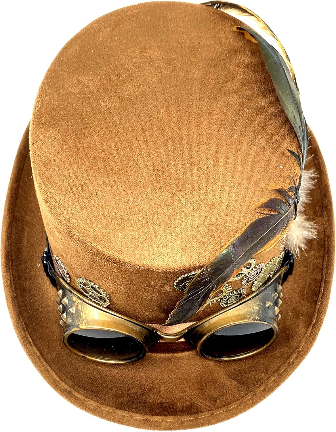 ] Steampunk Style Women Lady Girl Rhinestone Top Hat Feather Halloween Costume Cosplay Party with Goggles For Adult (Brown Steampunk) - Image 4