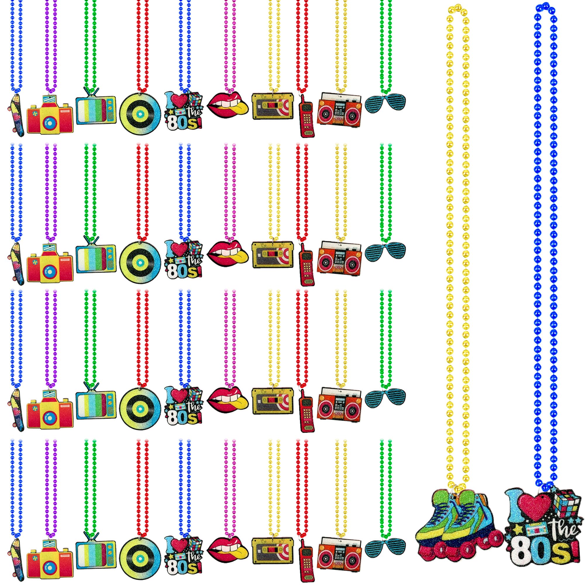 Cotiny 36 Pcs 80s Party Beads Necklaces Retro Neon Necklace Colorful Disco Party Necklace for Adults 80s Rock Disco Music Theme Party Supplies (36)