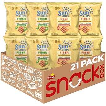SunChips Fiber Whole Grain and Black Bean Snacks, 2 Flavor Variety Pack, 1 oz Bags, 21 Pack, 3g Fiber, No Artificial Flavors, No Colors from Artificial Sources