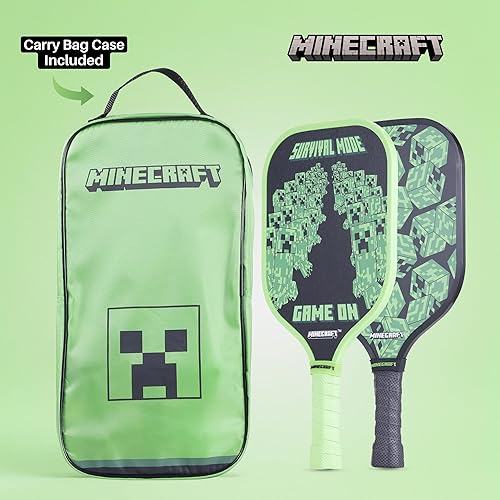 Miniatura 2 de VOYAGER Minecraft Pickleball Set, incluye 2 paletas, 4 bolas duraderas y bolsa de transporte, juego al aire libre de 7 piezas para niños,