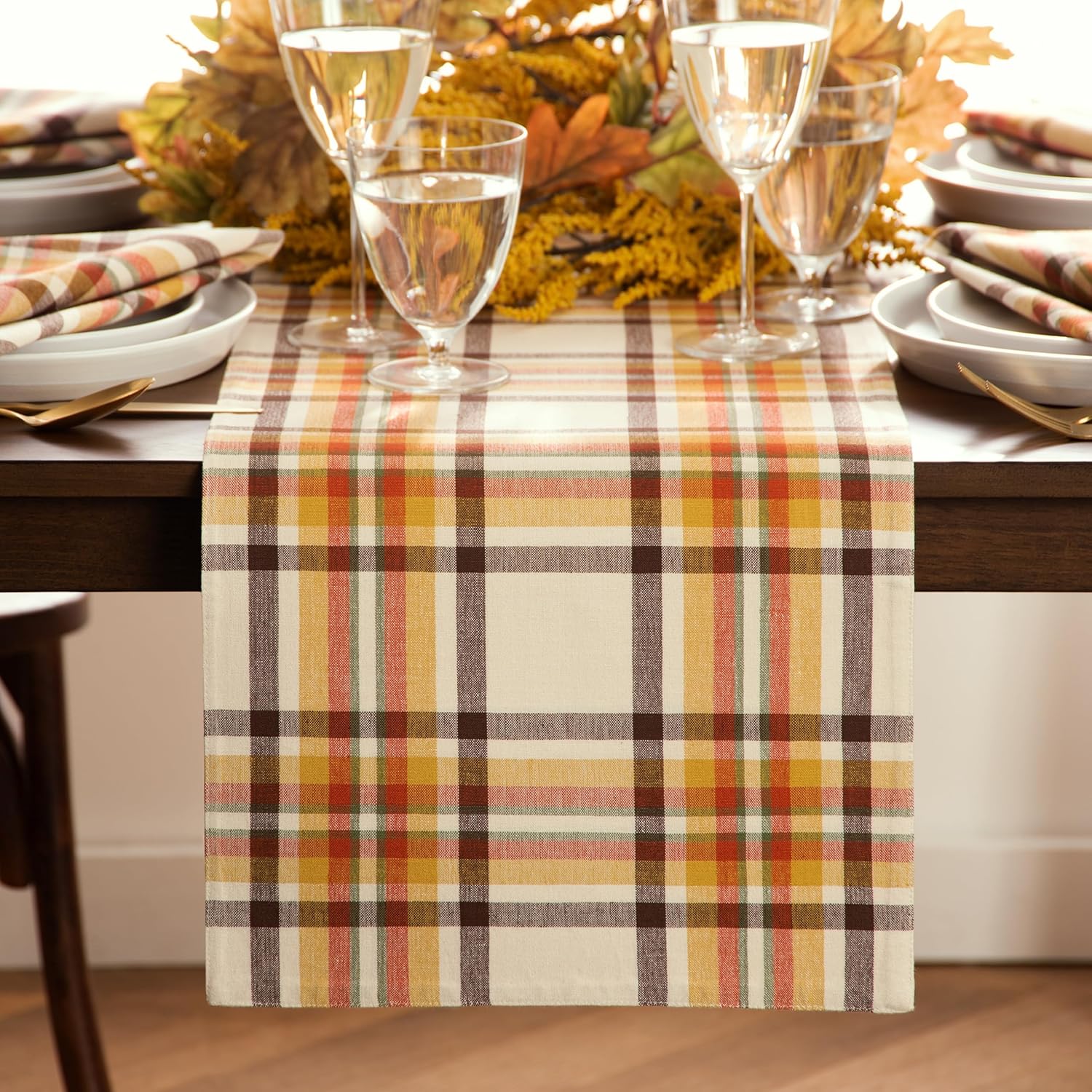Elrene Home Fashions Russet Harvest Woven Plaid Table Runner, 13"x70"