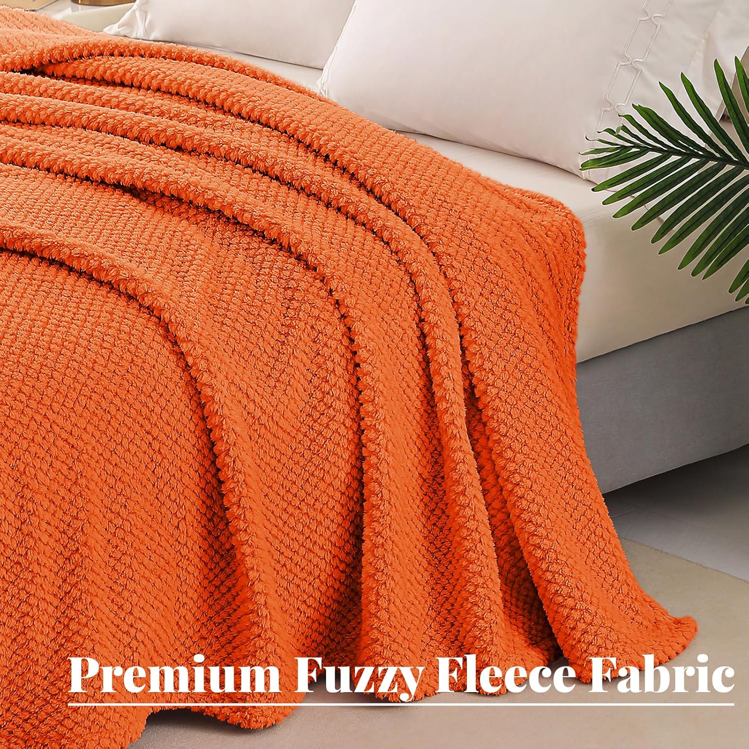 Whale Flotilla King Size Fuzzy Fleece Blanket, Fluffy Warm Soft Jacquard Bed Blankets for All Season, Lightweight and Cozy, 90x104 Inch, Burnt Orange - Image 5