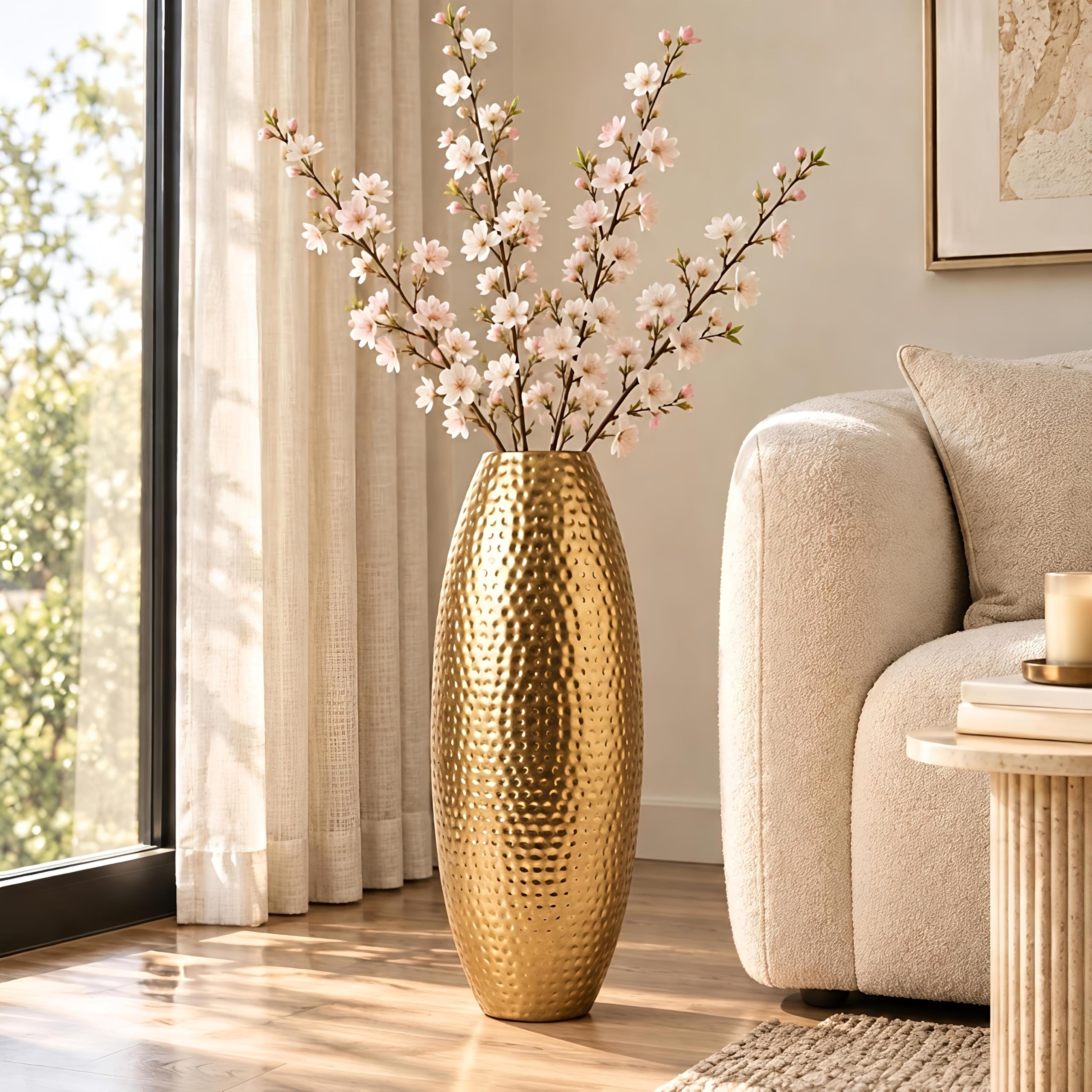Hammered Gold Metal Flower Vase - 24 Inch -1
