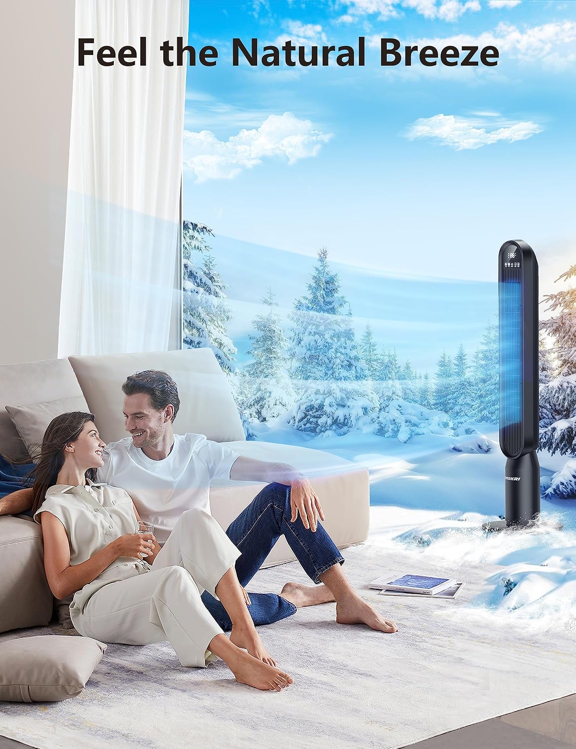 VAGKRI Tower Fan 42" Oscillating Tower Fan with 3 Modes, 4 Wind Speeds, 12H Timers, 90°Oscillation & 135° Vertical, Standing Fans for Home Bedroom Living Room Office, Powerful Floor Fan with Remote
