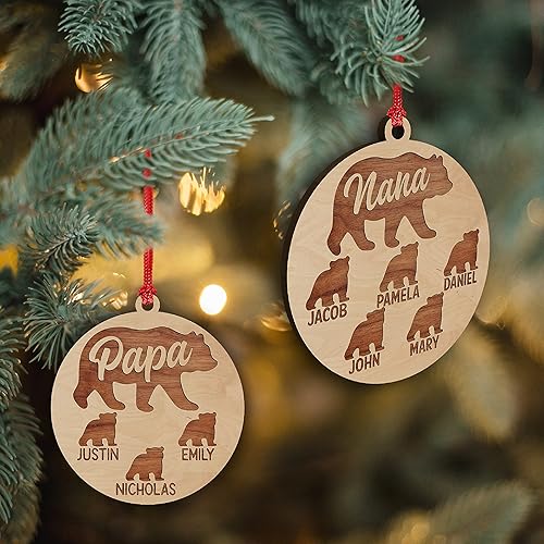 Miniatura 4 de Adornos de Navidad personalizados de mamá oso de hasta 5 cachorros, adorno de árbol de Navidad 2023, adorno de madera contrachapada grabado con