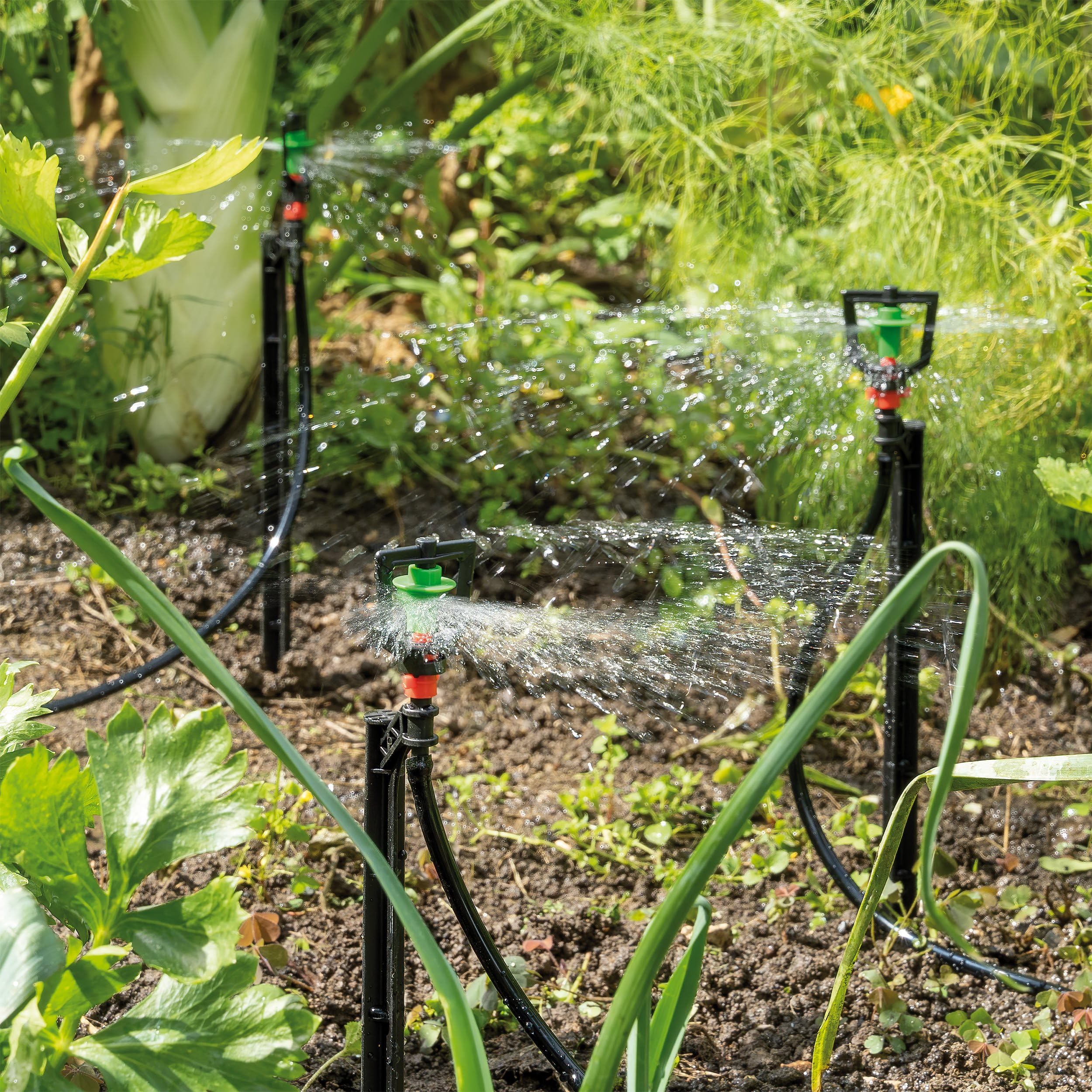 Esotec Solar Bewässerungssystem WaterSprinkle Professional, Sprinklersystem, 6 Sprinkler, Sprinkleranlage, Gartensprinkler, automatische Pflanzenbewässerung, Hochbeet, Gewächshaus, Garten, 101121