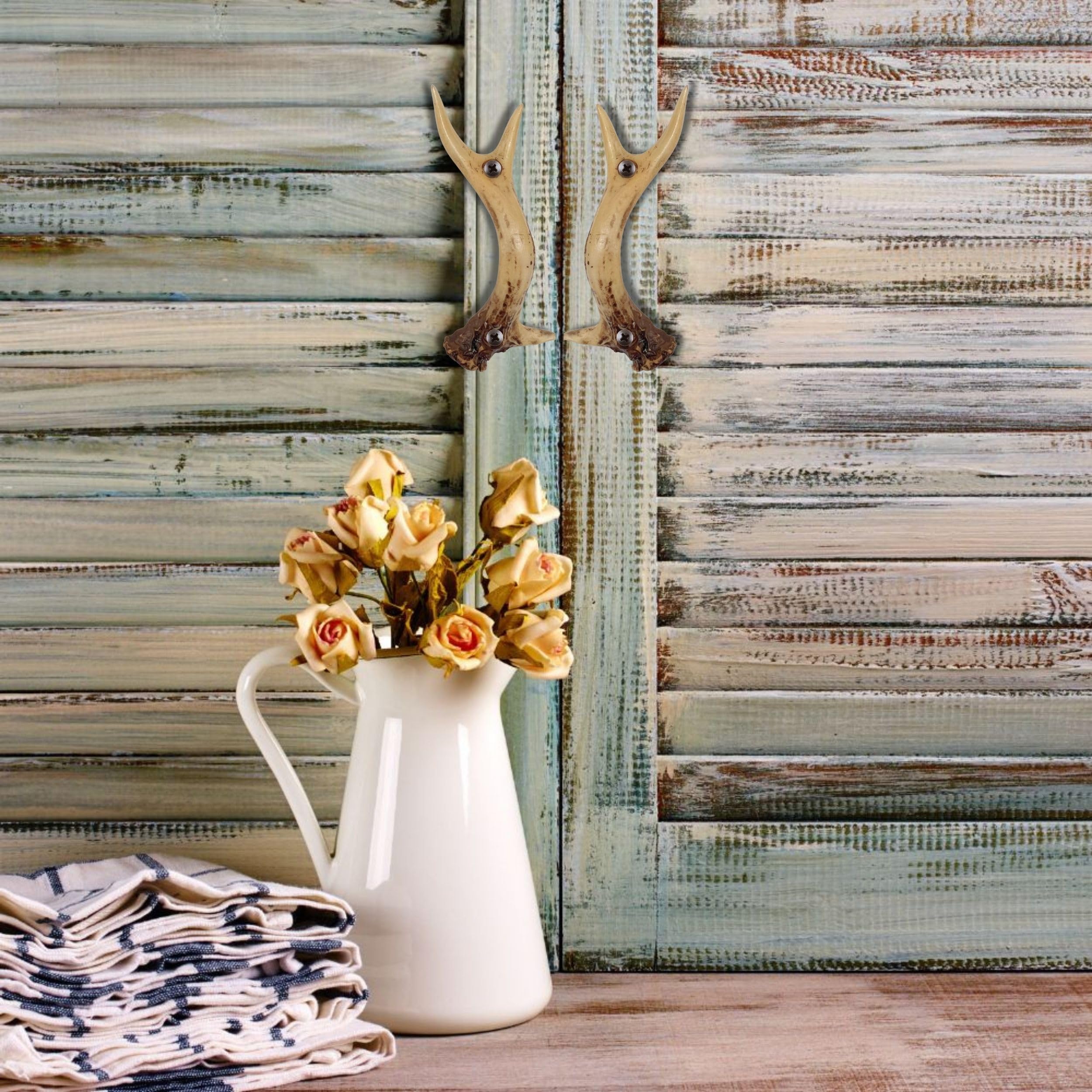 BestGiftEver Maniglie rustiche per cassetti e armadietti, 21 cm | Set di 2 maniglie per porte in finta corna per cabina, loggia o mobili rustici, hardware in poliresina, viti abbinate