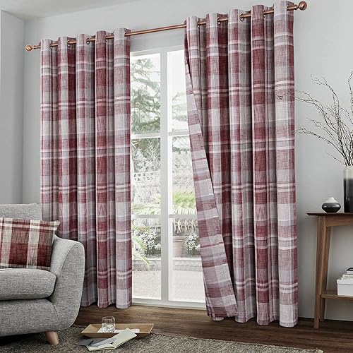 Miniatura 30 de always4u - Cortinas de cuadros beige con ojales, aspecto de lana, modernas para sala de estar/dormitorio, decoración del hogar, cortinas a cuadros,