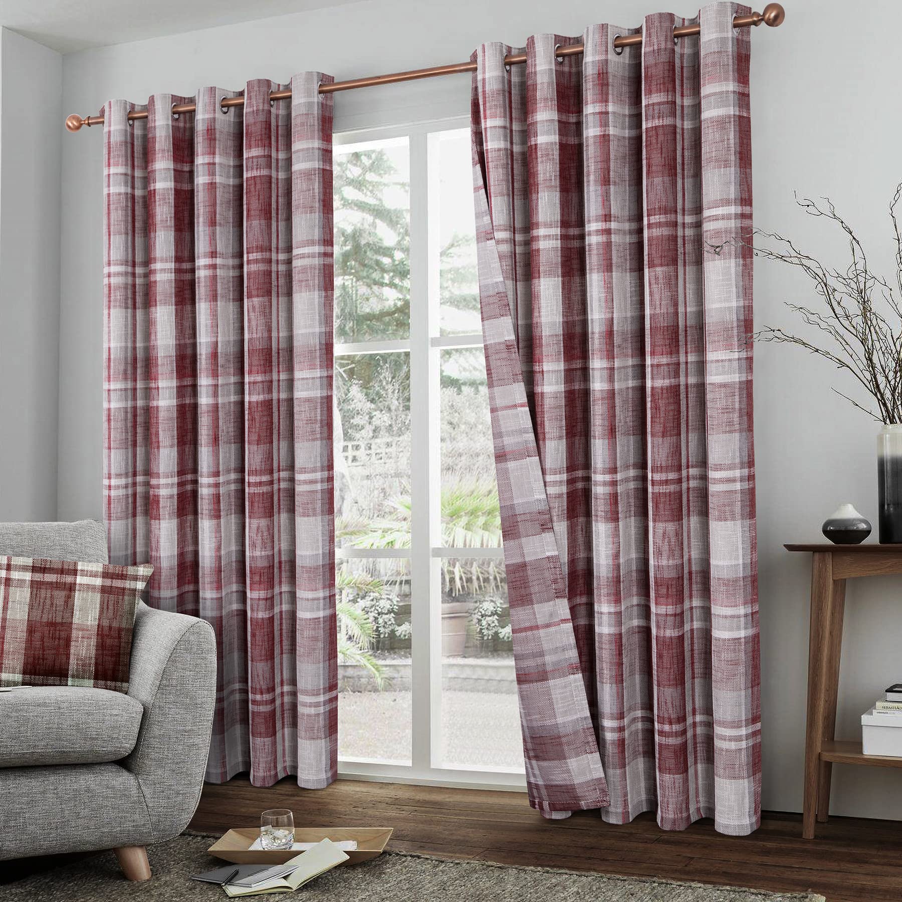 Rideaux à carreaux rouges de 160 cm Always4u avec œillets pour salon et chambre