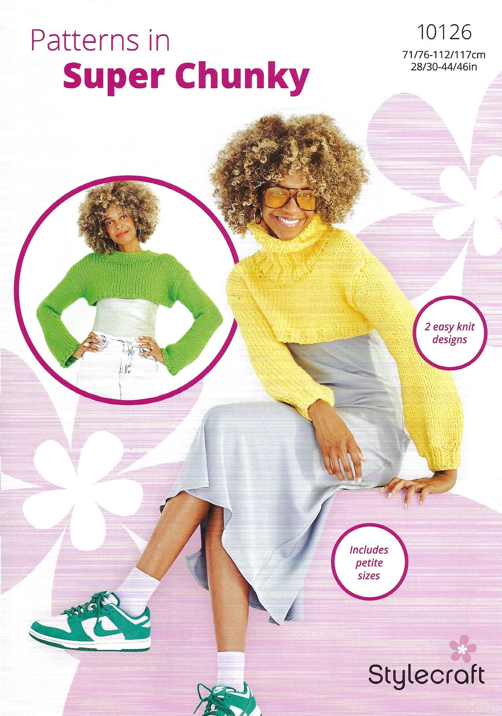Stylecraft Knitting Pattern 10126 – Ladies Cropped Sweaters in Super Chunky Yarn