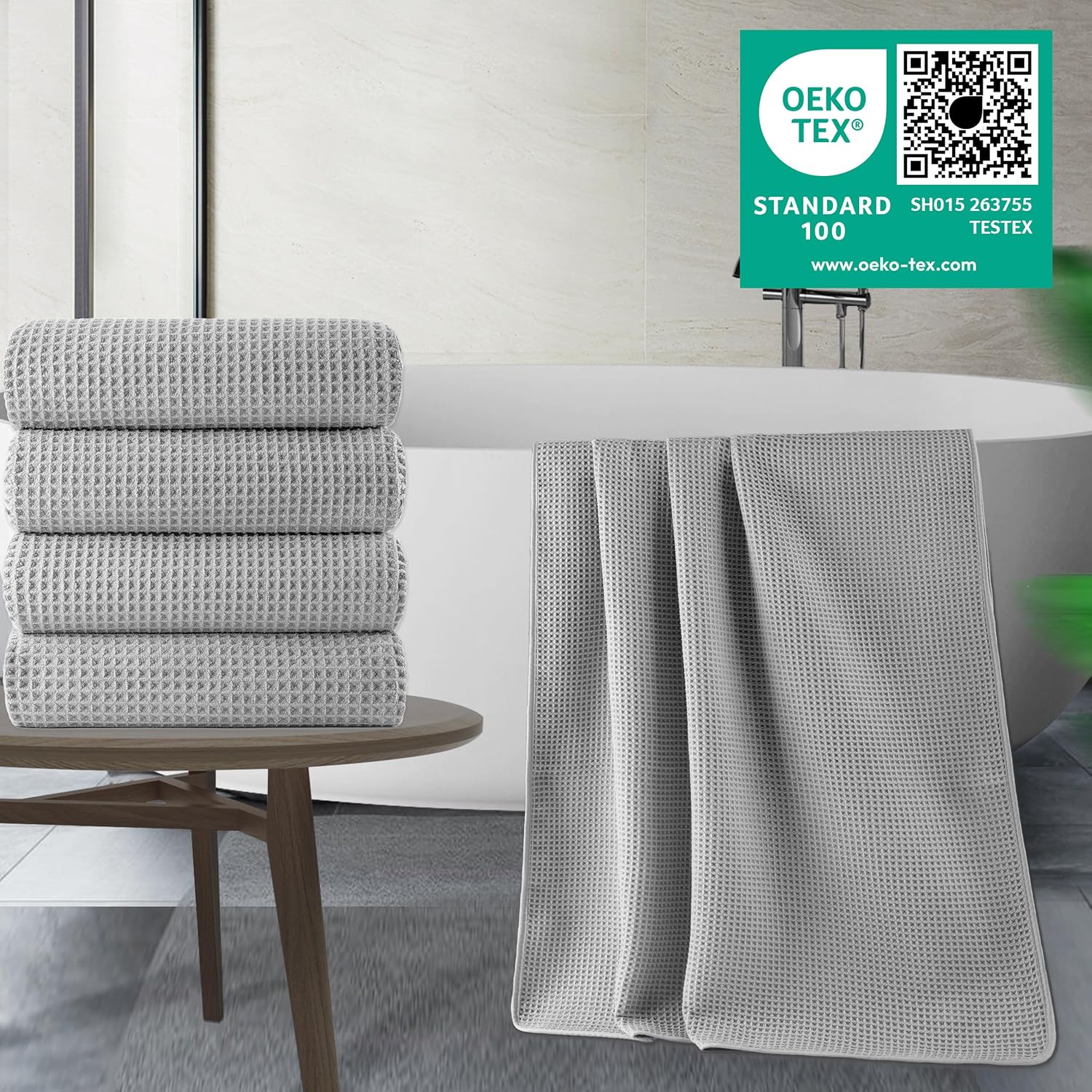 POLYTE 430 GSM Microfiber Oversize Quick Dry Lint Free Bath Towel, 60 x 30 in, 4 Pack (Waffle Weave) - Image 2