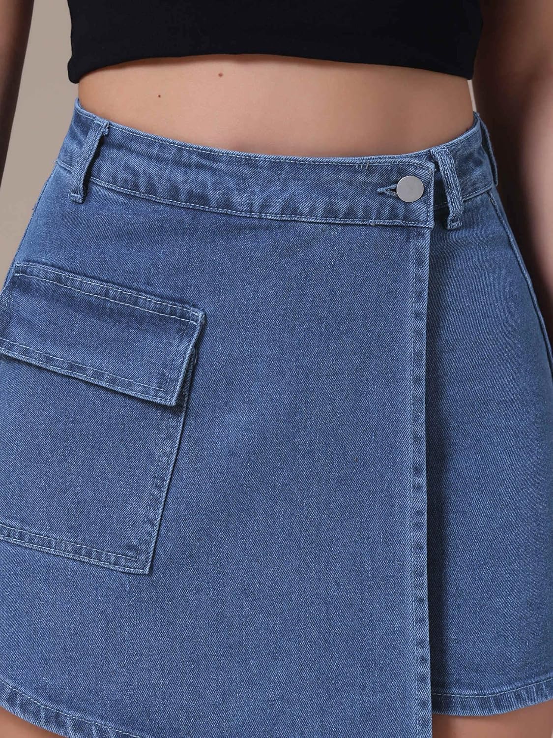 Women's Jean Skort Wrap Skirts High Waisted Western Asymmetrical Denim Cargo Skirt Shorts - Image 5