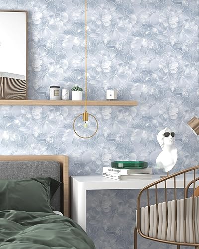 Miniatura 3 de tiltil Papel tapiz autoadhesivo de 17.7 x 78.8 pulgadas, papel de contacto con flores, color azul y blanco, papel tapiz autoadhesivo extraíble,