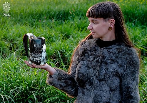 Miniatura 6 de Taza de café Viking Horn de 12 onzas con cuchara de madera y cuchara de madera, juego de 3 tazas de cuerno de buey para beber de forma segura té