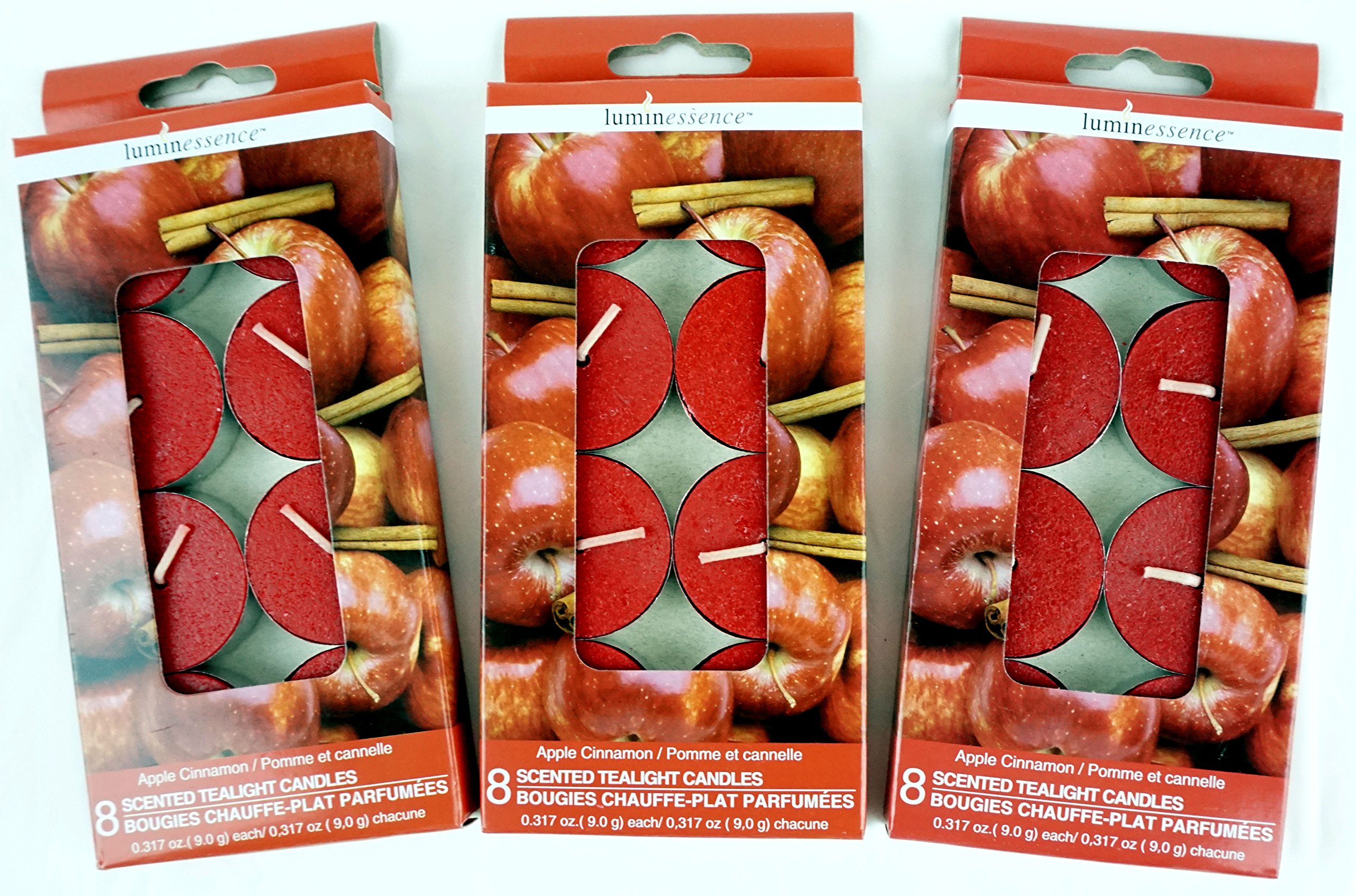 Luminessence(tm) Apple Cinnamon Scented Tealight Candles, 8 Tealight Candles in Each Pack - 3 Packs - Wonderful Aroma - Long Lasting – Inexpensive